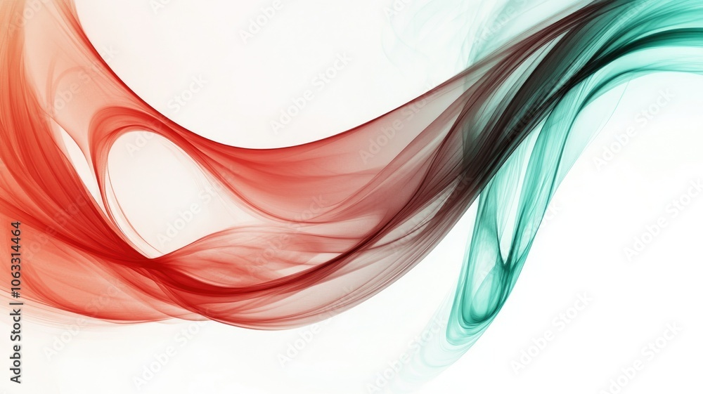 Naklejka premium Abstract art with red and teal flowing waves on white background