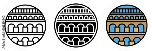 Aqueduct icon is an impressive engineering structure designed to transport water over long distances built with stone arches and channels.