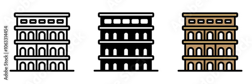 Amphitheater icon is a grand open-air venue with tiered seating used for public performances gladiatorial combats and dramatic events in ancient times.