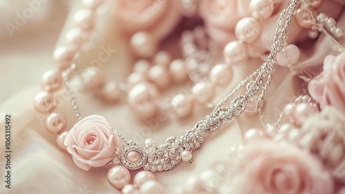 Elegant pearl and rose necklace, feminine delicate design