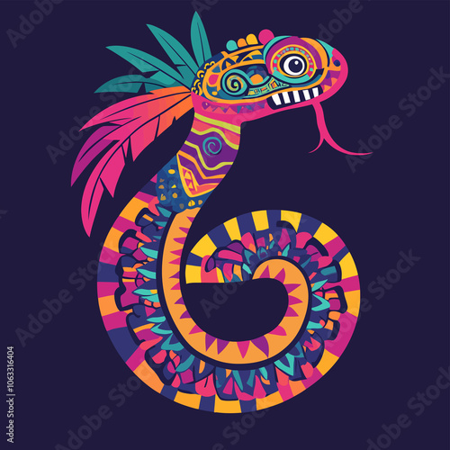 Cute Aztec Feathered Serpent with Vibrant Intricate 