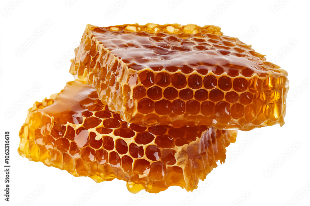 Honeycombs representing natural, eco-friendly sweetness, ideal for advertising organic food, health benefits of honey, and a healthy lifestyle. Honeycombs representing natural, eco-friendly sweetness, ideal for advertising organic food, health benefits of honey, and a healthy lifestyle.