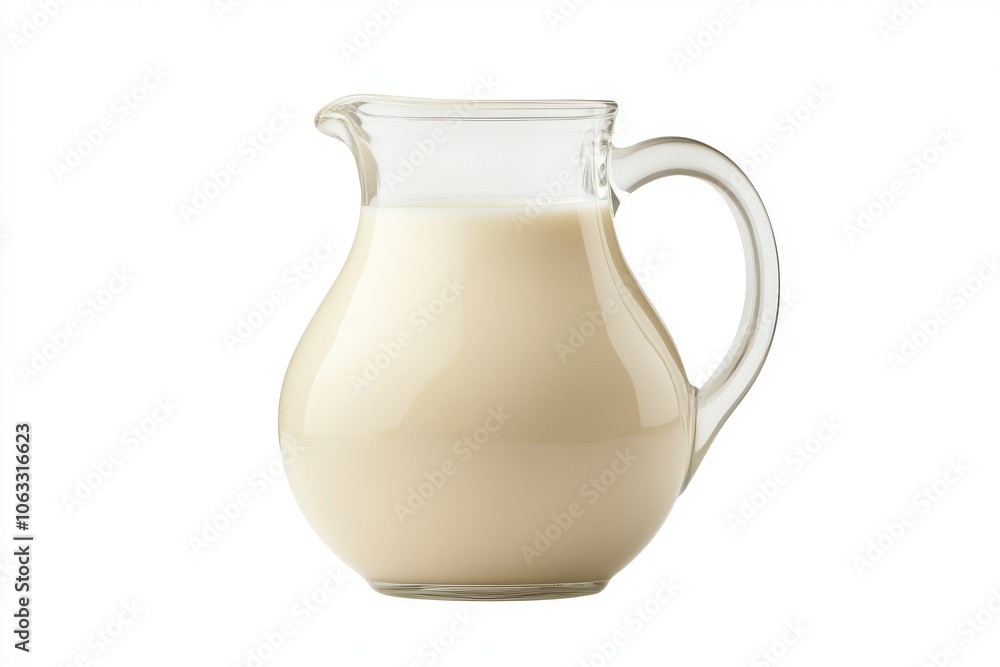 A clear glass pitcher filled with fresh milk, emphasizing purity and simplicity, ideal for culinary and lifestyle imagery. A clear glass pitcher filled with fresh milk, emphasizing purity and simplicity, ideal for culinary and lifestyle imagery.