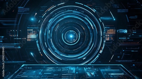 Abstract Futuristic Digital Interface with Glowing Blue and Orange Elements