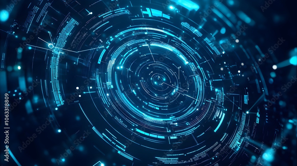Abstract Blue Circular Pattern with Glowing Lines and Dots Abstract Blue Circular Pattern with Glowing Lines and Dots