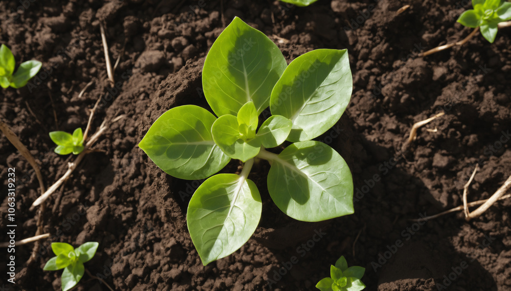 Young Plant Growing Strong in Rich Soil Young Plant Growing Strong in Rich Soil