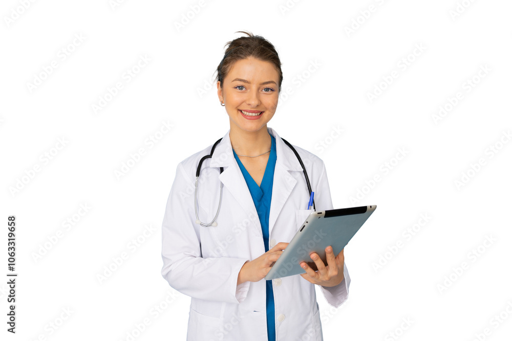 Young female doctor using a tablet for patient care Young female doctor using a tablet for patient care