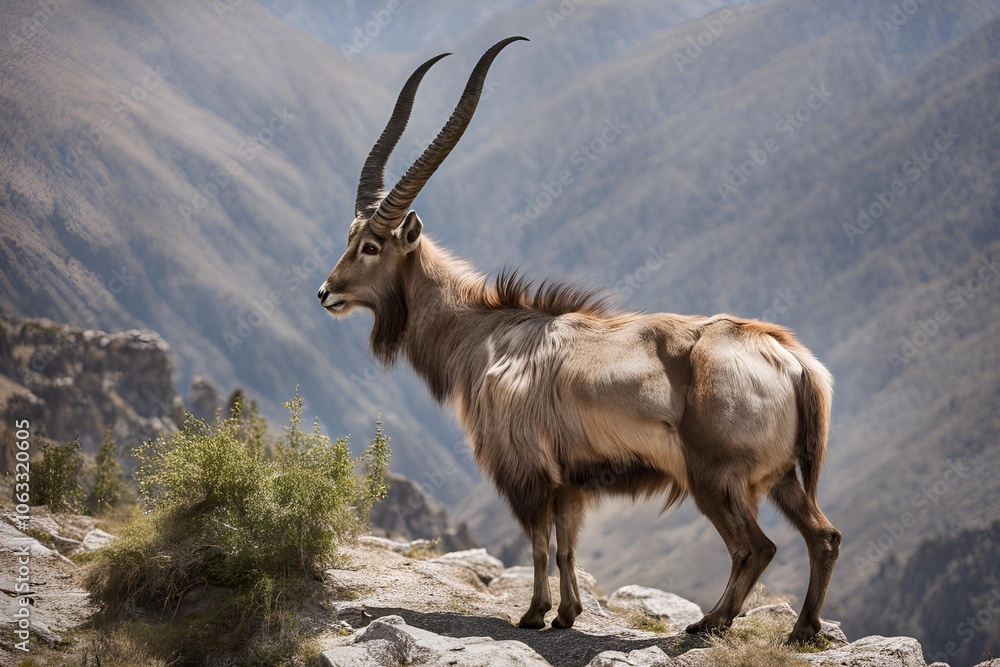 Fototapeta premium Markhor on the top of a Mountain