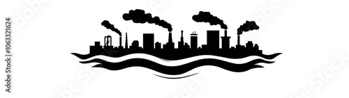 Black and white flat illustration on the topic of air pollution. Environmental pollution.