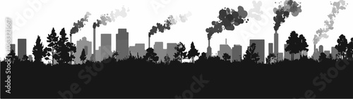 Black and white flat illustration on the topic of air pollution. Environmental pollution.