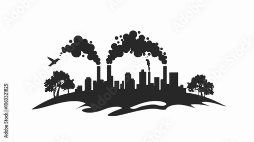 Black and white flat illustration on the topic of air pollution. Environmental pollution.