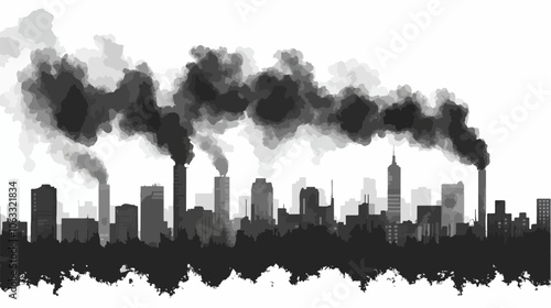 Black and white flat illustration on the topic of air pollution. Environmental pollution.