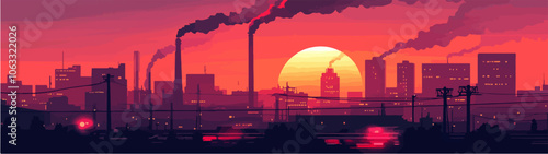 Flat illustration on the topic of air pollution. Environmental pollution.