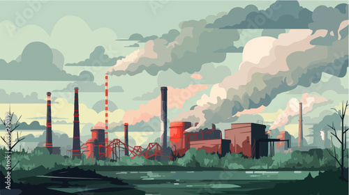 Flat illustration on the topic of air pollution. Environmental pollution.