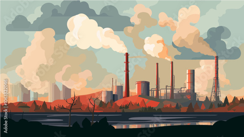 Flat illustration on the topic of air pollution. Environmental pollution.