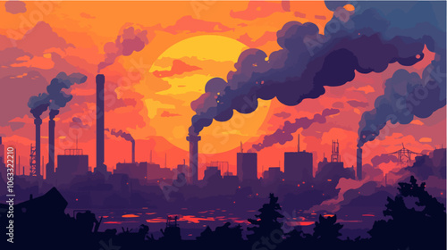 Flat illustration on the topic of air pollution. Environmental pollution.