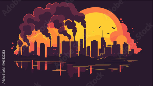 Flat illustration on the topic of air pollution. Environmental pollution.
