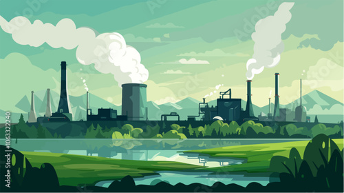 Flat illustration on the topic of air pollution. Environmental pollution.
