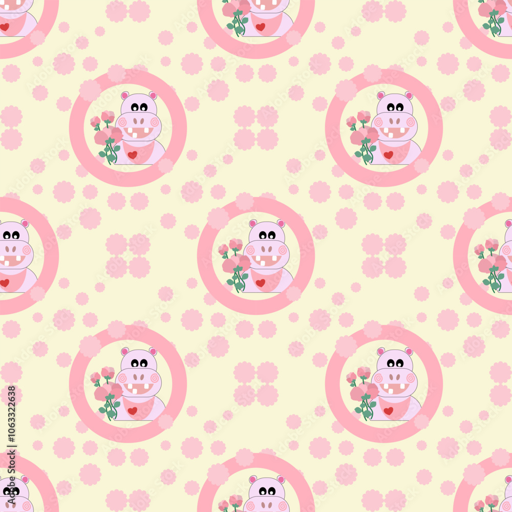 Hippopotamus and little flowers pattern for background, seamless background. Hippopotamus and little flowers pattern for background, seamless background.