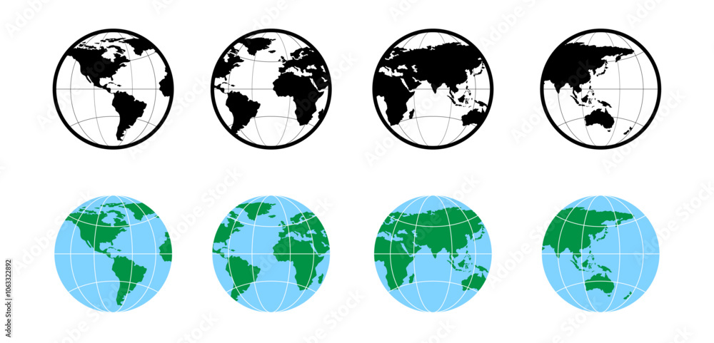 world map globe earth planet icon monochrome and color world map globe earth planet icon monochrome and color