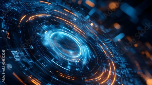 Abstract Futuristic Interface with Glowing Blue and Orange Rings