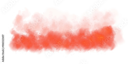 Fantastic red smoke background. Magic red smoke with glitter and small particles of twinkling stars. Fog with luminous particles. Red vapor with stardust. Morning fog over land or water surface, magic