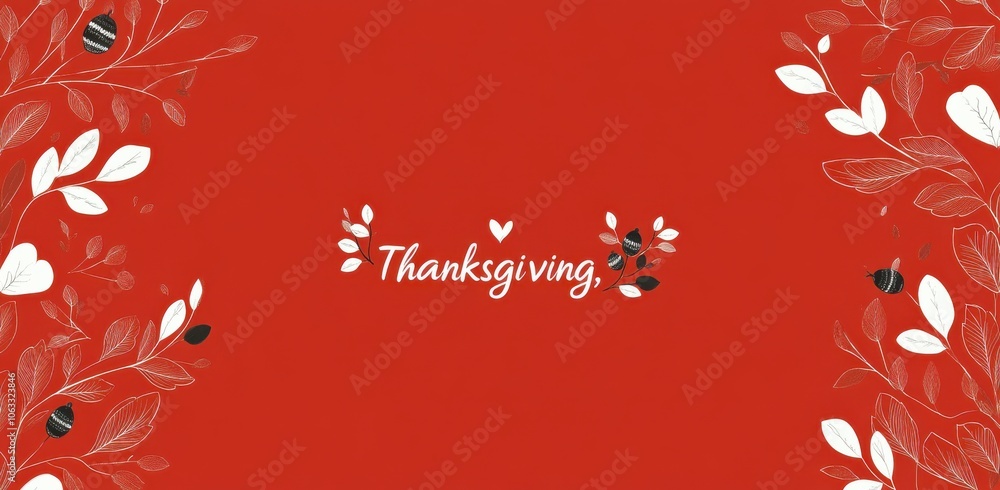 Elegant Thanksgiving design with floral elements on red background Elegant Thanksgiving design with floral elements on red background