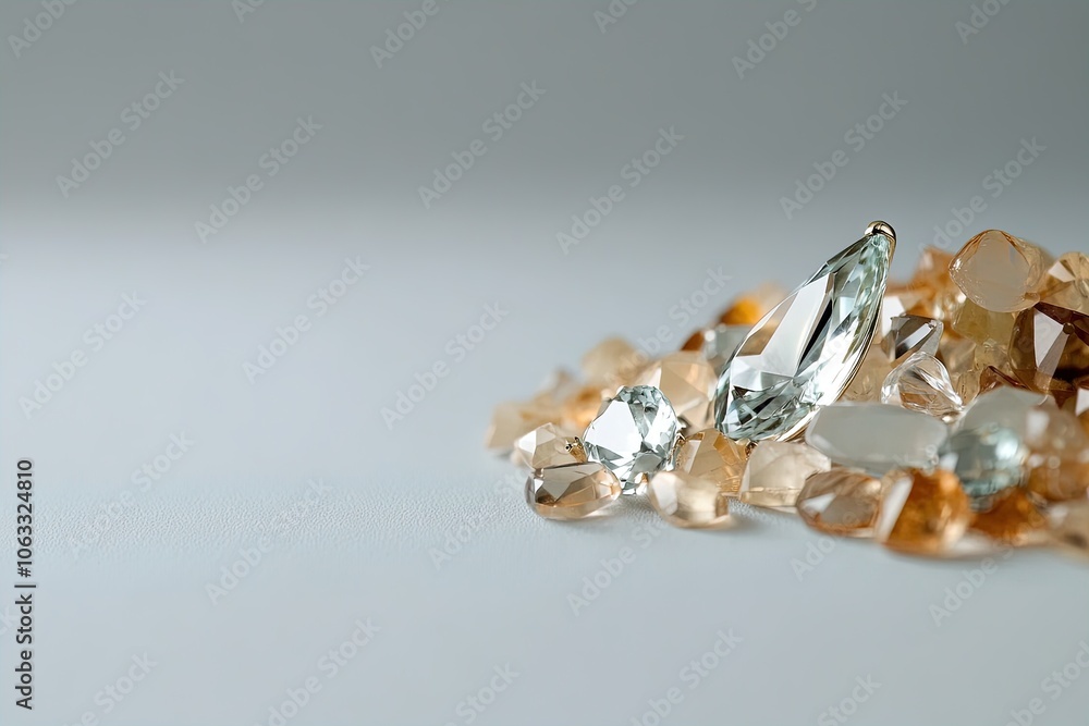 A Collection of Sparkling Gemstones Arranged on a Smooth Surface Showcasing Their Unique Shapes and Reflective Qualities A Collection of Sparkling Gemstones Arranged on a Smooth Surface Showcasing Their Unique Shapes and Reflective Qualities