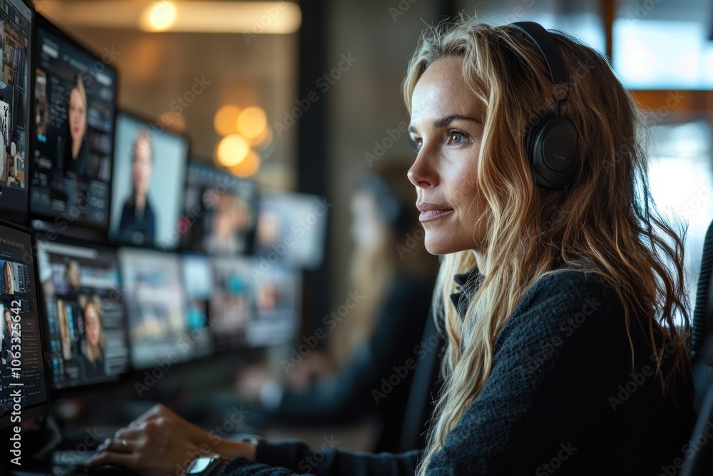 Leading a Hybrid Team Meeting: Confident Woman Directing Collaboration Between In-Person and Virtual Participants with a Focus on Leadership Leading a Hybrid Team Meeting: Confident Woman Directing Collaboration Between In-Person and Virtual Participants with a Focus on Leadership
