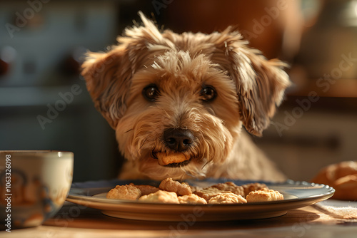 Cute Soft Coated Wheaten Terrier dog eating a treat