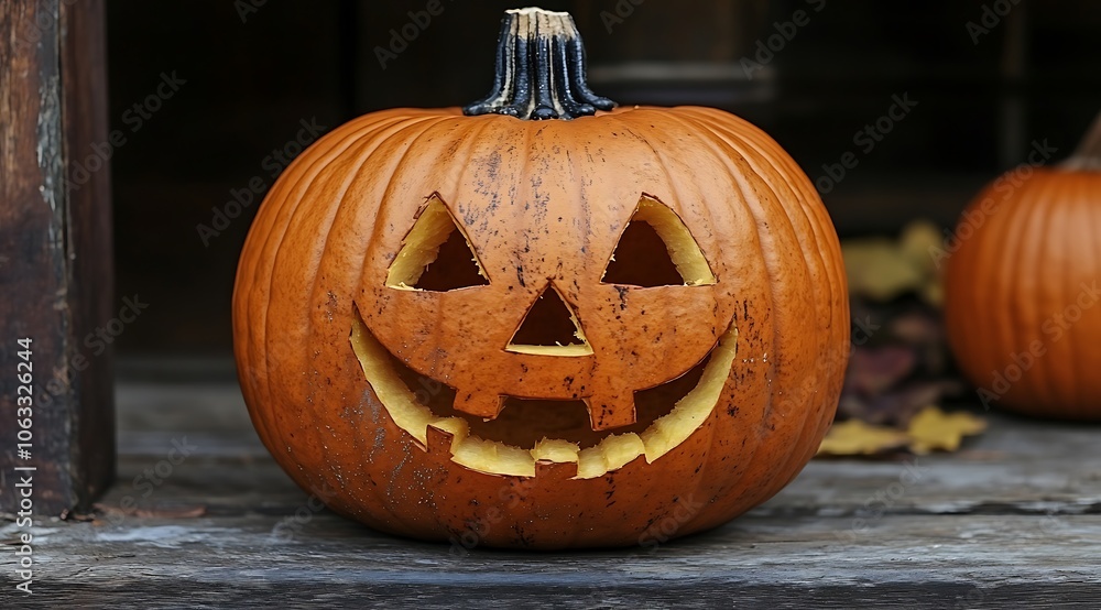 Carved Pumpkin on Rustic Wooden Surface for Halloween Decor
Carved Pumpkin on Rustic Wooden Surface for Halloween Decor