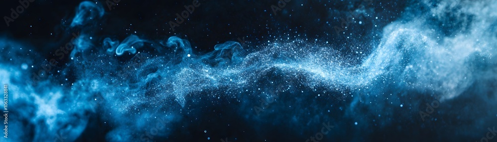 Fototapeta premium Abstract Blue Smoke and Glowing Particles against a Dark Background