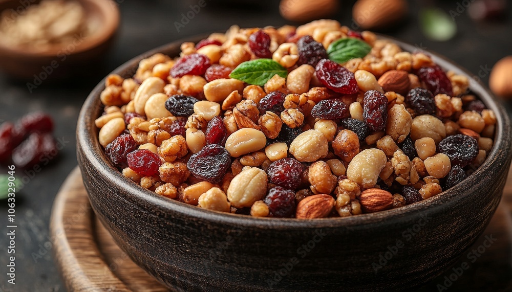 Steaming Bowl of Crunchy Granola with Dried Fruits in a Cozy Morning Setting Steaming Bowl of Crunchy Granola with Dried Fruits in a Cozy Morning Setting