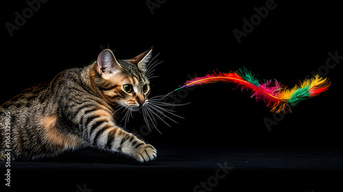 Energetic Minskin Cat Engaged in Play with a Colorful Toy photo