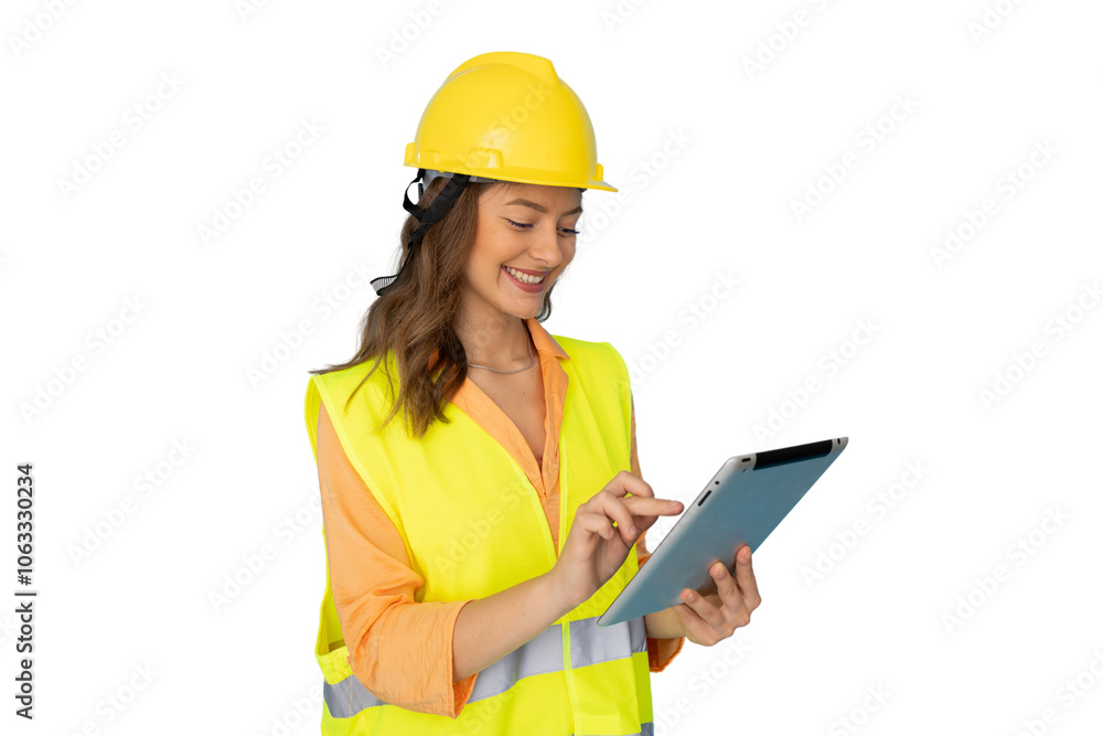 Motivated woman with protective gear ready to tackle engineering challenges Motivated woman with protective gear ready to tackle engineering challenges