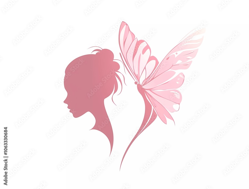 Simple vector logo, a pink silhouette of two women's faces in profile on a white background. Simple vector logo, a pink silhouette of two women's faces in profile on a white background.