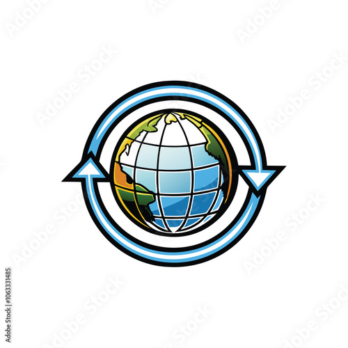 Design a circular logo featuring a globe at its center, surrounded by stylized arcs that represent connectivity.