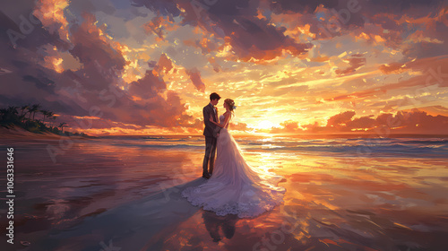 Kawaii Wedding Couple in Anime Style: Romantic Valentine's Art