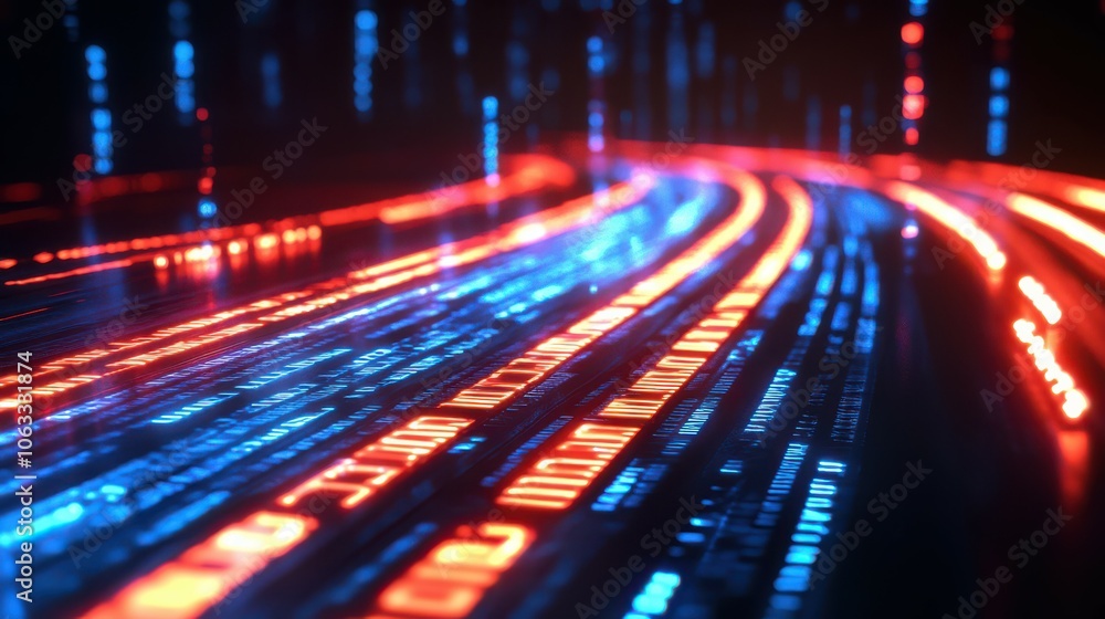 Sreaming data, binary data moving on a digital road - Digital Code road concept - 3d illustration\ Sreaming data, binary data moving on a digital road - Digital Code road concept - 3d illustration\