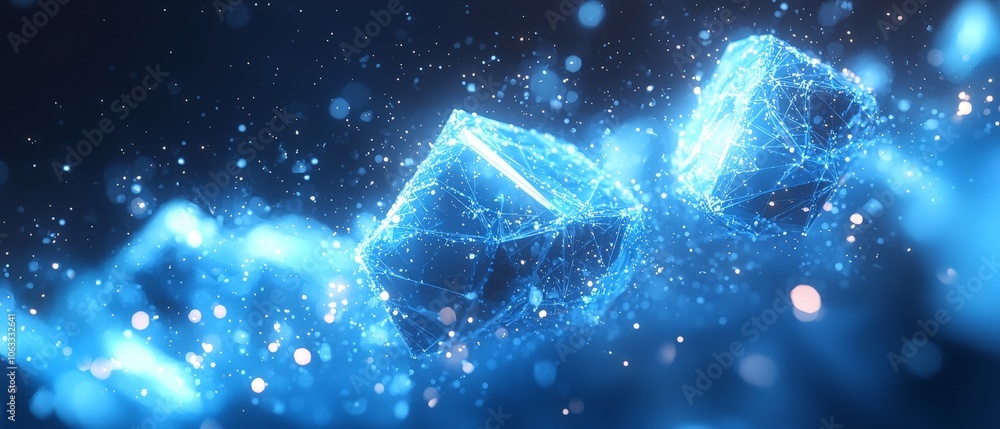 Abstract representation of digital cubes with glowing particles and a futuristic vibe. Abstract representation of digital cubes with glowing particles and a futuristic vibe.