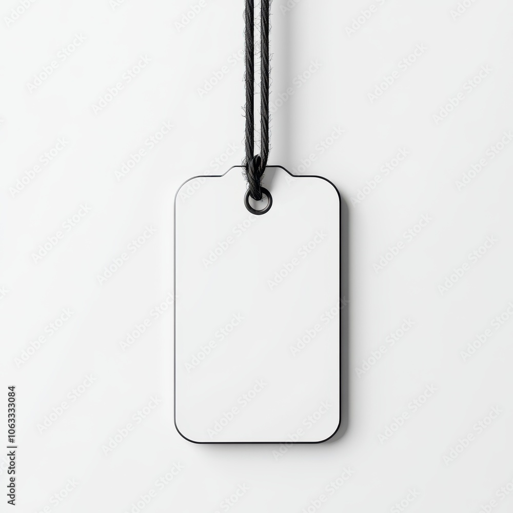 Fototapeta premium A minimalistic blank tag hanging by a string, ideal for customization and branding purposes.