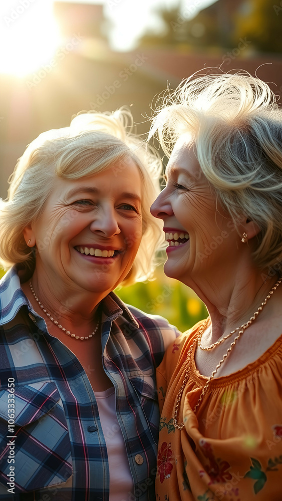soft color, a beautiful cheerful old women looking at the sun illuminating its face, summer background soft color, a beautiful cheerful old women looking at the sun illuminating its face, summer background