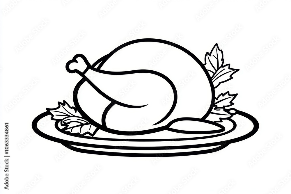 Minimalist outline of a turkey on a platter, focusing on simple lines to represent a roast in a clean, modern style Minimalist outline of a turkey on a platter, focusing on simple lines to represent a roast in a clean, modern style