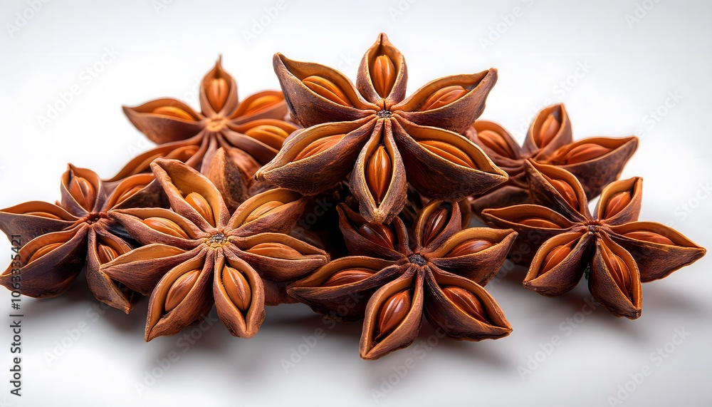 Detailed shot of star anise pods with rich textures Detailed shot of star anise pods with rich textures