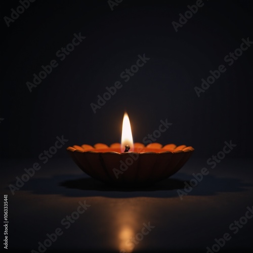 Lit deepavalidiwali-inspired traditional oil lamp against an abstract dark backdrop suitable for Indian holiday greeting cards Loy Krathong photo