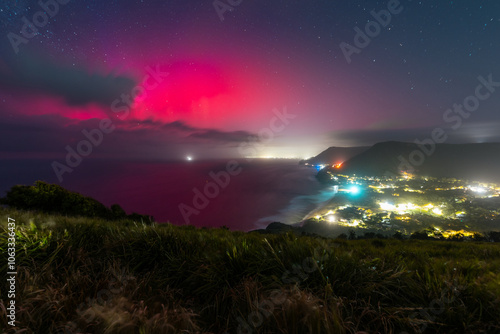 Photography Beautiful aurora australia light up above the coast, Sydney, Australia