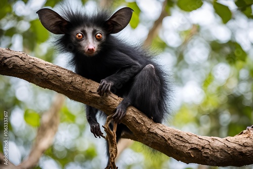 Black Aye-aye Animal on a Tree Branch photo