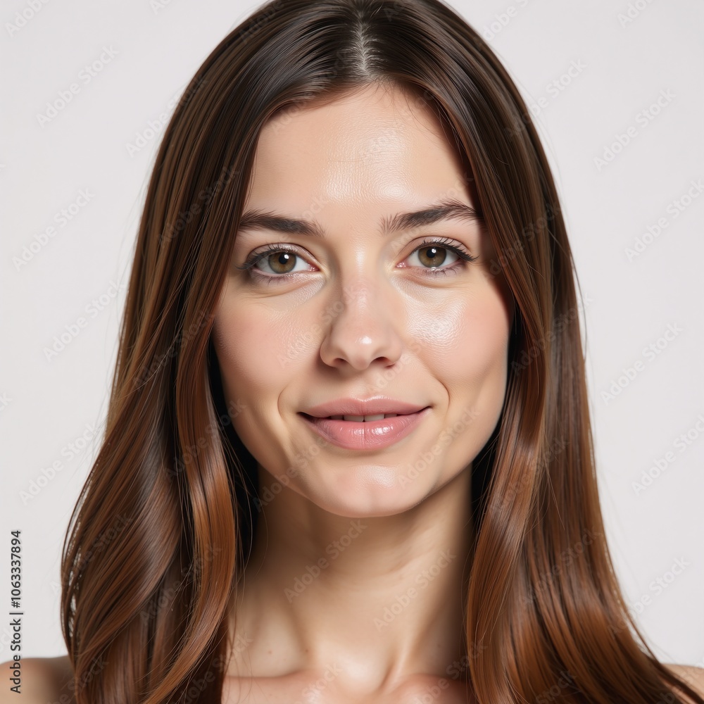 Image depicting an adult woman with brown hair as a close-up portrait Image depicting an adult woman with brown hair as a close-up portrait