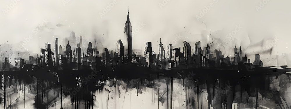 A striking black and white skyline silhouette featuring iconic skyscrapers, creating a dramatic urban landscape with an artistic flair. A striking black and white skyline silhouette featuring iconic skyscrapers, creating a dramatic urban landscape with an artistic flair.