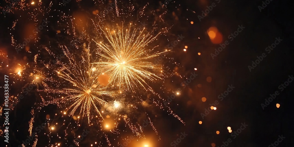 Naklejka premium A close view of bright, vivid fireworks lighting up the dark night sky creates a stunning display of colors against the darkness of the evening.